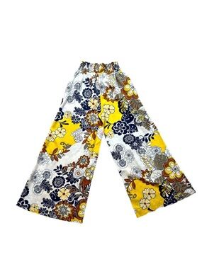CHARLIES ~ Wide Leg Elastic Waist Pants in Yellow and Blue Floral Print size M
